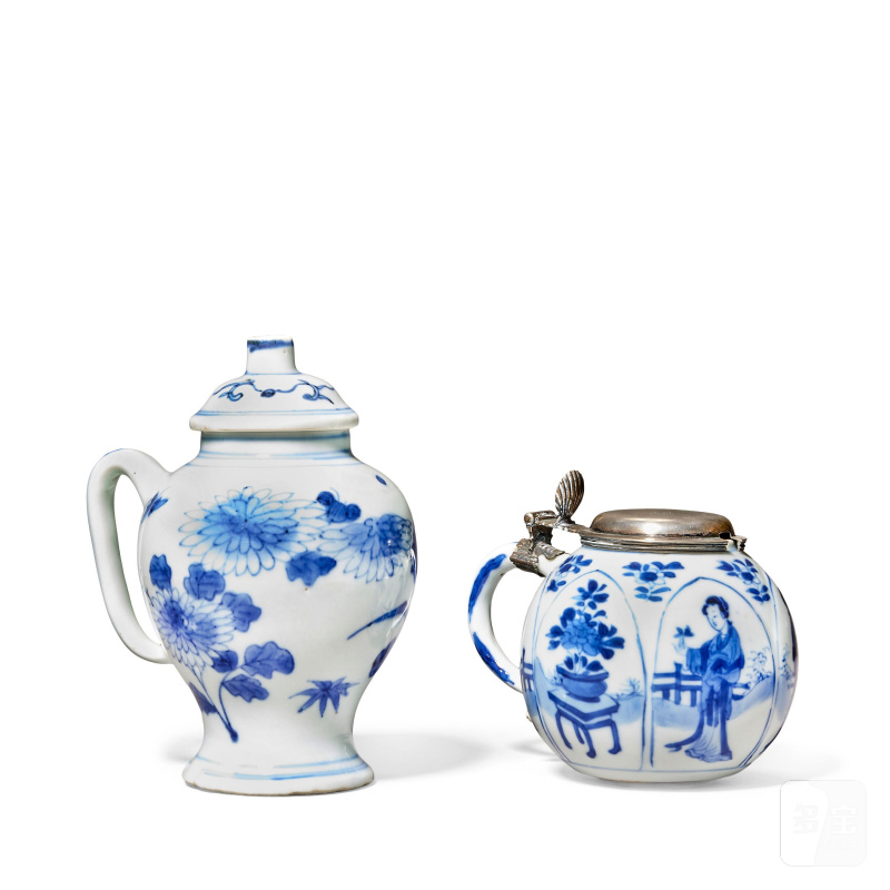 清康熙及明崇禎 青花芥末罐兩件 | TWO BLUE AND WHITE MUSTARD POTS - 图2